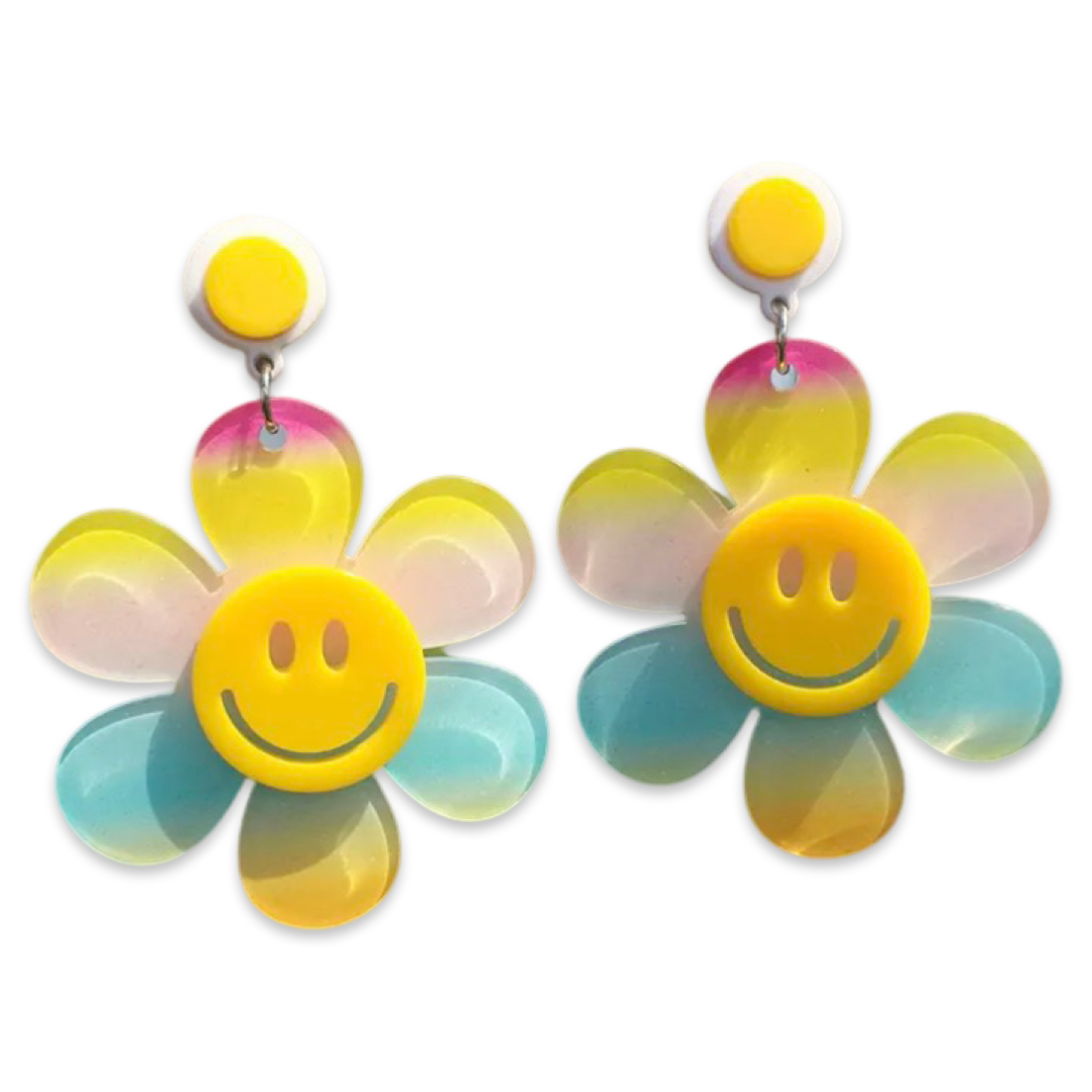 Earrings - Oversized daisy flower drops, multicoloured gradient