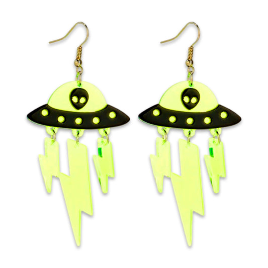 Earrings - Neon UFO Lightning drops