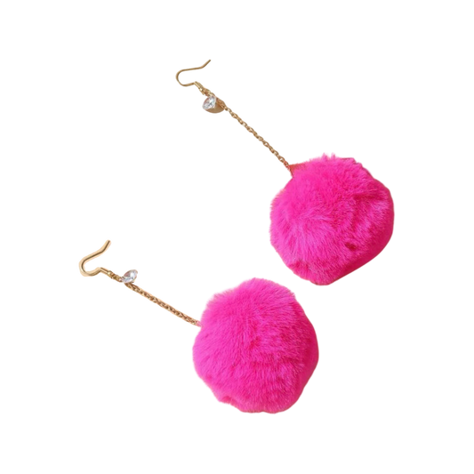Earrings - Big Pompom drops, Hot Pink