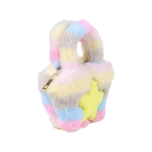 Mini Fluffy Coin Purse - Pastel ombré tie dye with star