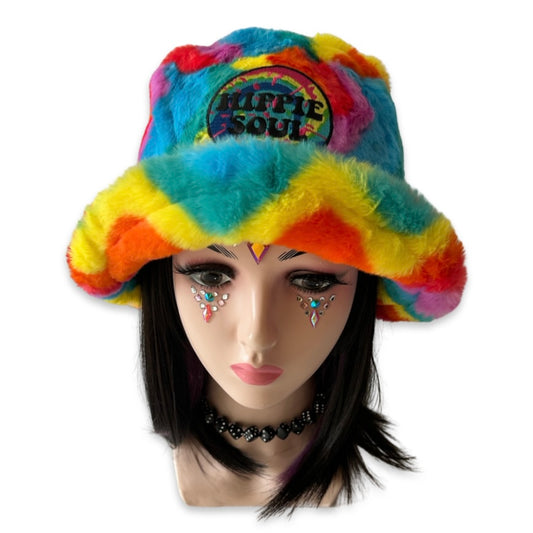 Handmade rainbow swirls furry bucket hat - Hippie Soul