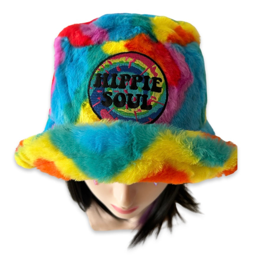 Handmade rainbow swirls furry bucket hat - Hippie Soul