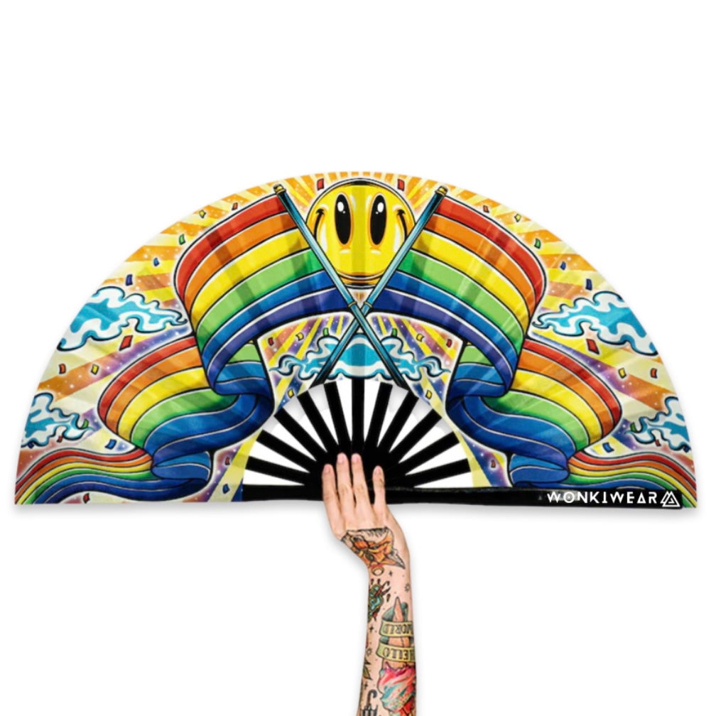 Coke Rave Fan Large Folding Rave Fan - UV blacklight reactive with yellow techno ...