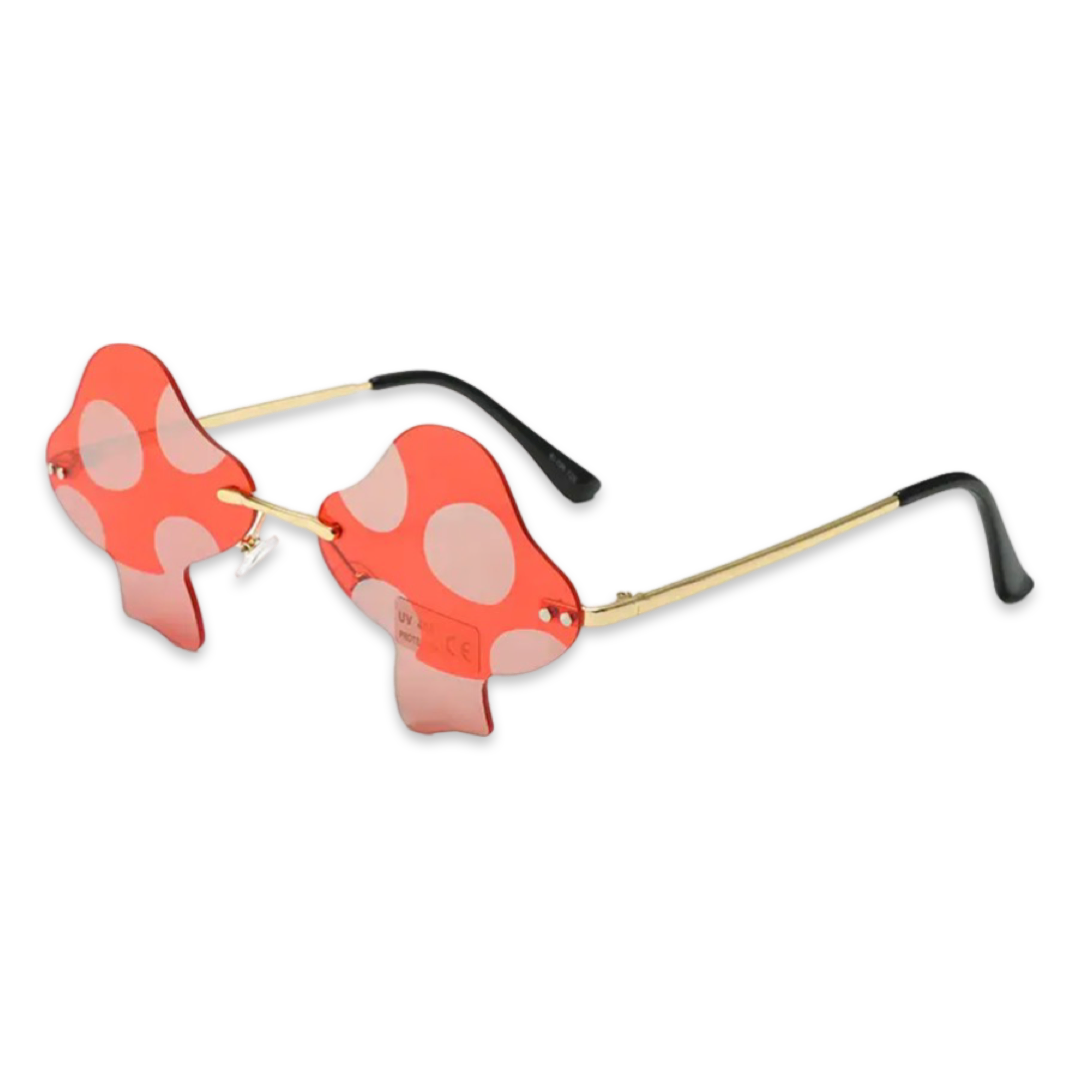 Sunglasses - Mushroom shaped colour therapy glasses, Red & Silver