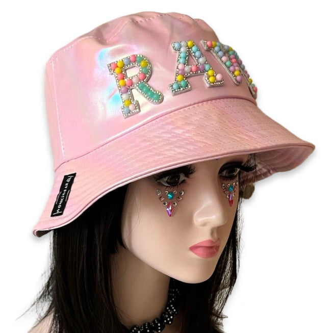 Handmade Baby Pink Metallic Bucket Hat - Rave