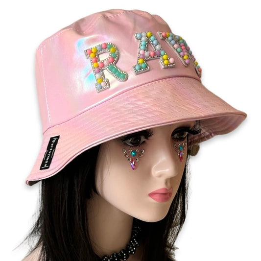 Handmade Baby Pink Metallic Bucket Hat - Rave