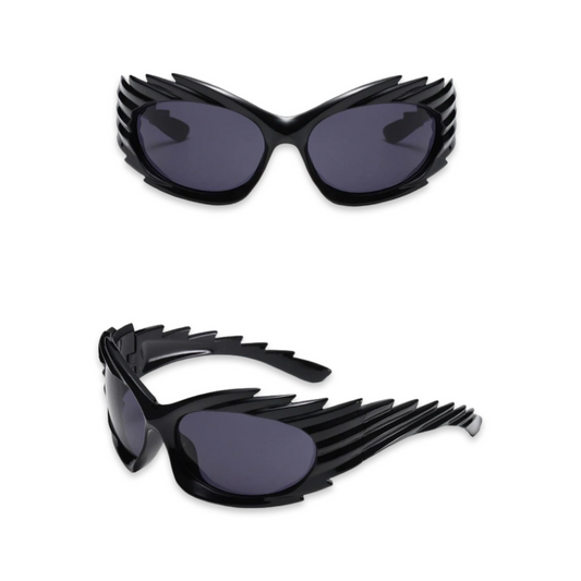 Sunglasses - Futuristic Spikey Ridged Glasses, Black