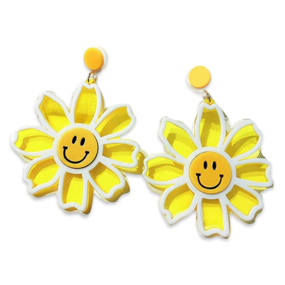 Earrings - Oversized daisy flower sun catcher drops, yellow
