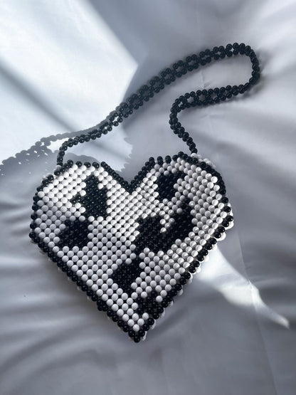 Cow Print Heart Bead Bag | Cow Print Statement Bag