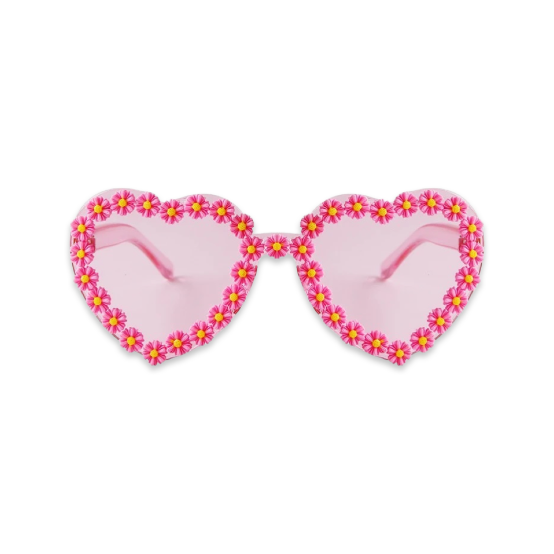 Sunglasses - Heart shaped daisy colour therapy glasses, Pink