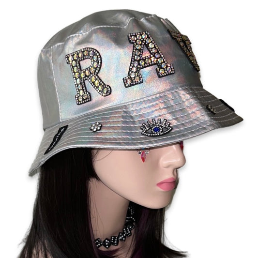 Handmade Iridescent Silver Metallic Bucket Hat - Rave