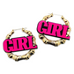 Earrings - Supersized gold bamboo hoops, neon pink girl drops