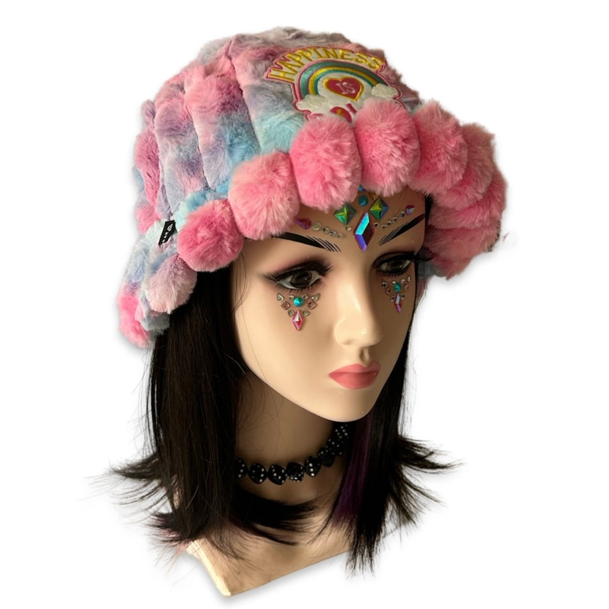 Handmade pastel pink & blue tie dye furry bucket hat - Happiness is power