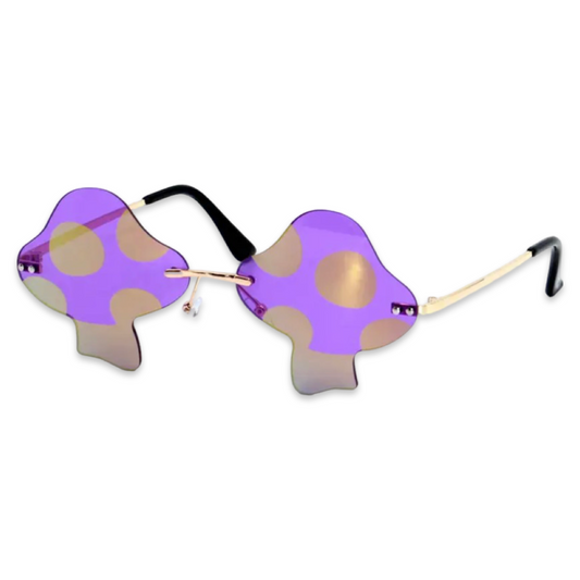 Sunglasses - Mushroom shaped colour therapy glasses, Purple & Silver