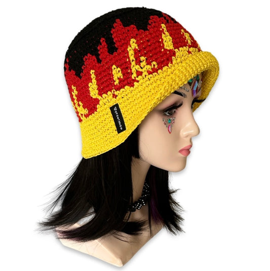 Handmade Crochet Fire Flames Bucket Hat