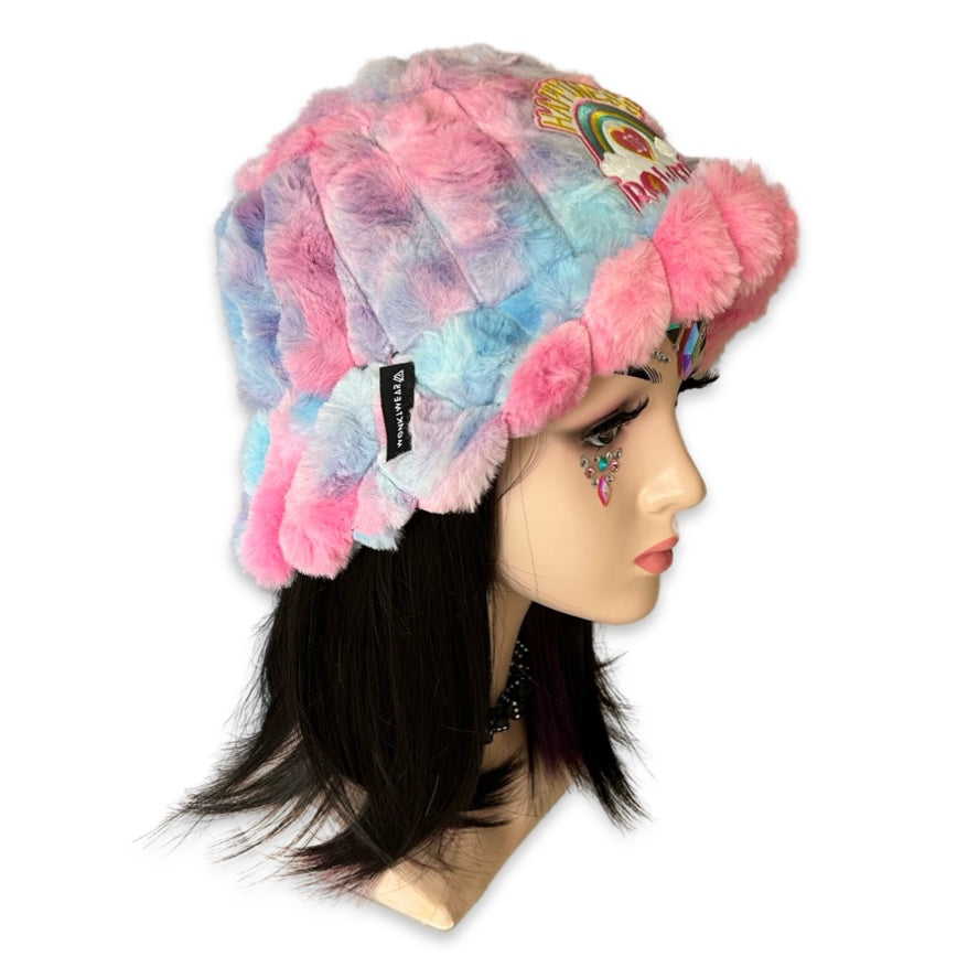 Handmade pastel pink & blue tie dye furry bucket hat - Happiness is power