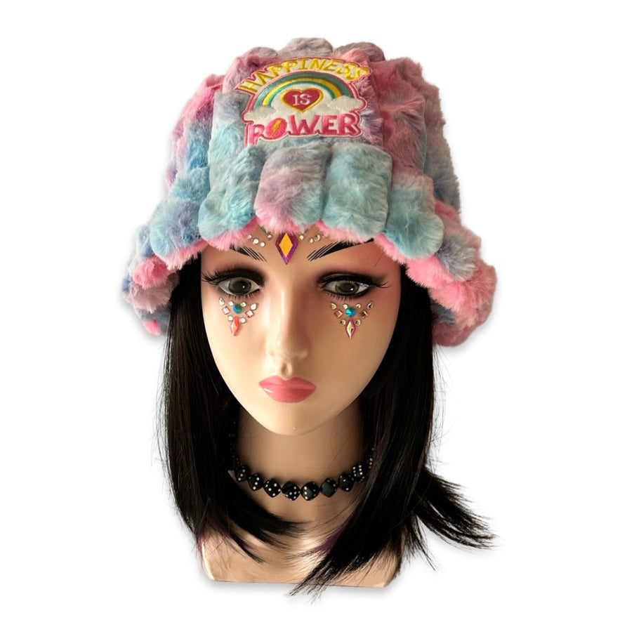 Handmade pastel pink & blue tie dye furry bucket hat - Happiness is power