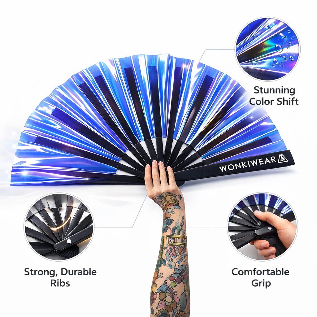 XL blue hand fan UK festival accessory Benefits