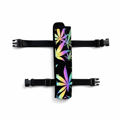 Matching iridescent leaf fan holster with adjustable straps for rave and festival fans
