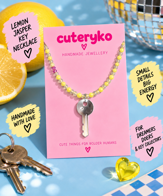 Lemon Jasper Key Necklace with yellow and translucent beads and silver key charm by Cuteryko