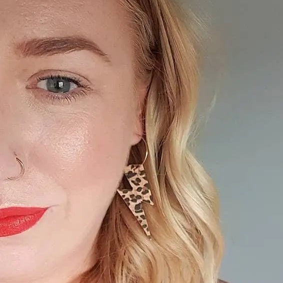 Leopard Print Lightning Bolt Earrings | Statement Jewellery