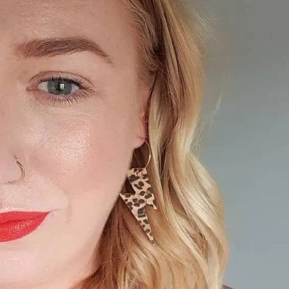 Leopard Print Lightning Bolt Earrings | Statement Jewellery
