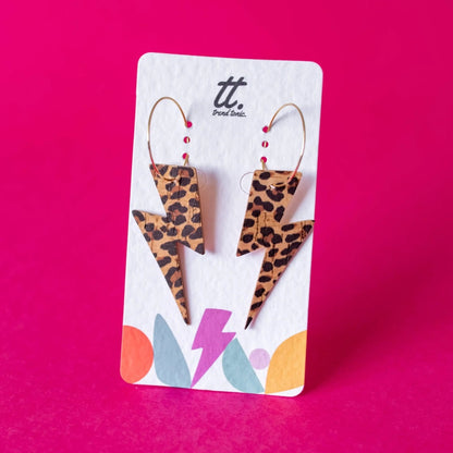 Leopard Print Lightning Bolt Earrings | Statement Jewellery
