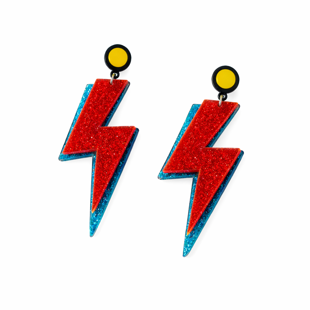 Lightning bolt earrings UK glitter statement earrings red blue