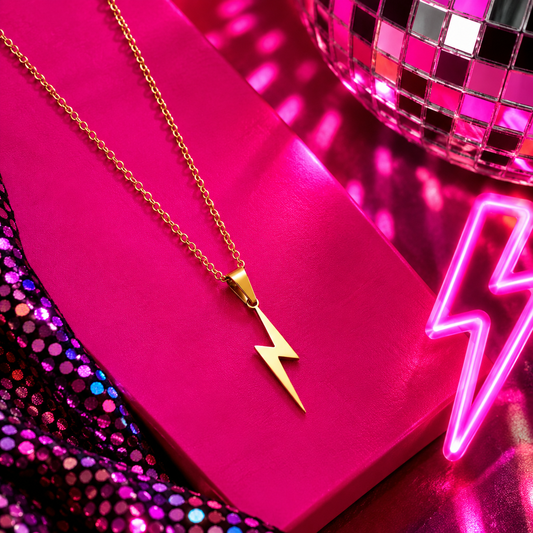 Lightning bolt necklace with gold pendant and chain
