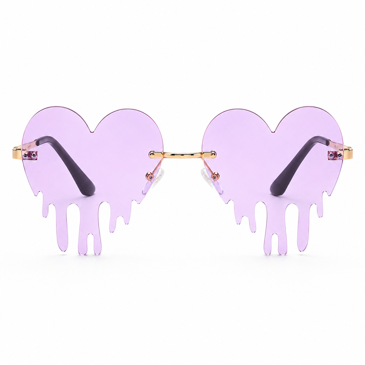 Lilac dripping heart rave sunglasses angled product view