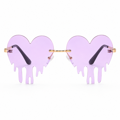 Lilac dripping heart rave sunglasses angled product view