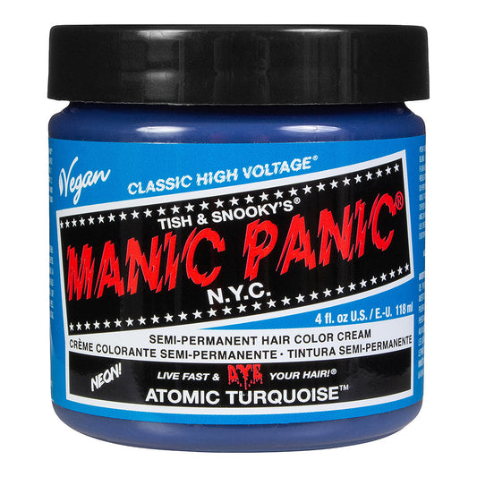 Manic Panic Atomic Turquoise bright aqua blue semi-permanent hair dye, Classic High Voltage 118ml vegan formula
