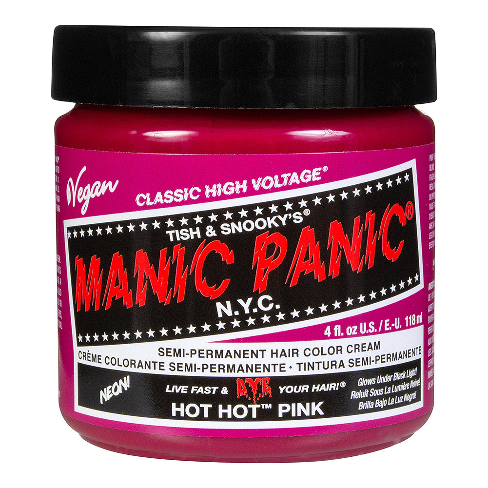 Manic Panic Hot Hot Pink ultra-bright magenta pink semi-permanent hair dye, UV reactive vegan Classic High Voltage formula