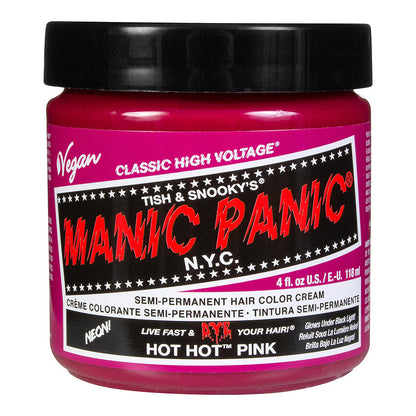 Manic Panic Hot Hot Pink ultra-bright magenta pink semi-permanent hair dye, UV reactive vegan Classic High Voltage formula