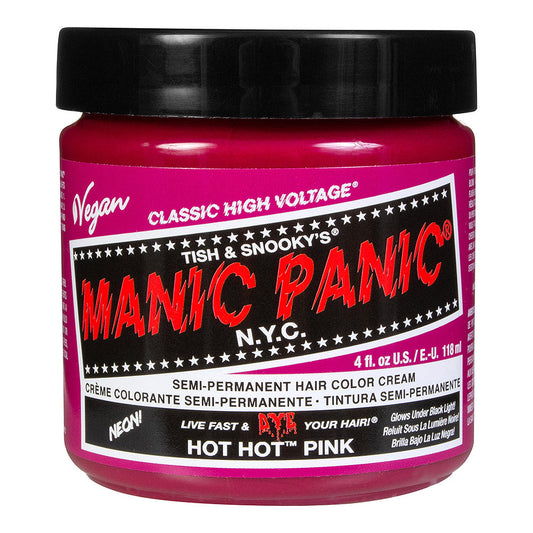 Manic Panic Hot Hot Pink ultra-bright magenta pink semi-permanent hair dye, UV reactive vegan Classic High Voltage formula