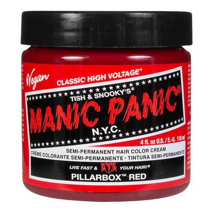 Manic Panic Pillarbox Red Classic High Voltage bright true-red semi-permanent hair dye with vibrant red colour swatch