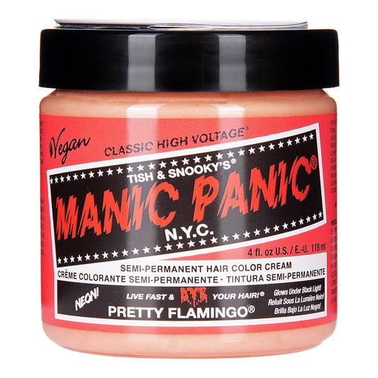 Manic Panic Pretty Flamingo Classic High Voltage UV reactive pink semi-permanent hair dye with warm peachy pink colour swatch