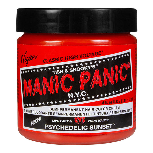 Manic Panic Psychedelic Sunset Classic High Voltage vibrant neon orange semi-permanent hair dye with bright orange colour swatch