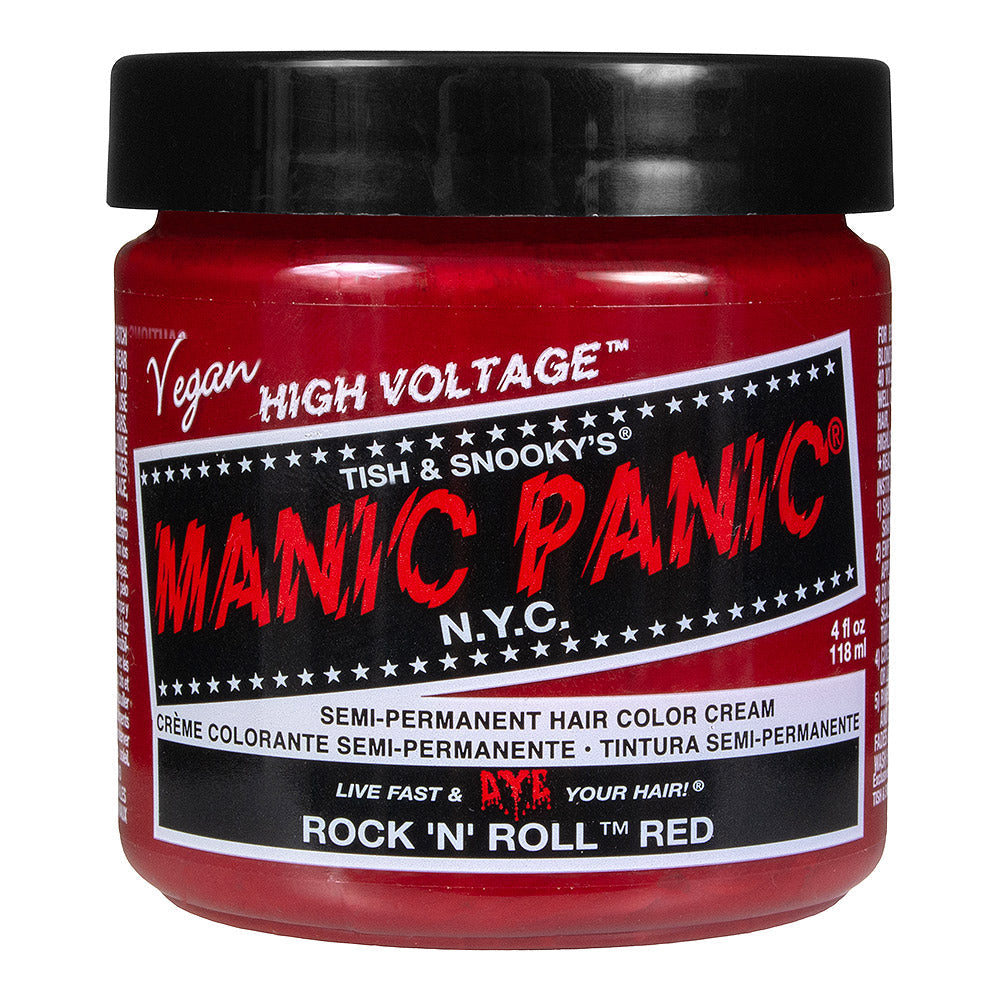 Manic Panic Rock ’N’ Roll Red Classic High Voltage semi-permanent hair dye with vibrant warm red hair colour swatch