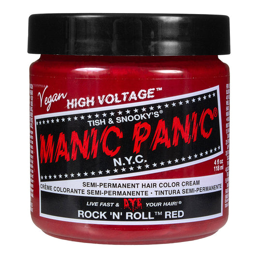 Manic Panic Rock ’N’ Roll Red Classic High Voltage semi-permanent hair dye with vibrant warm red hair colour swatch
