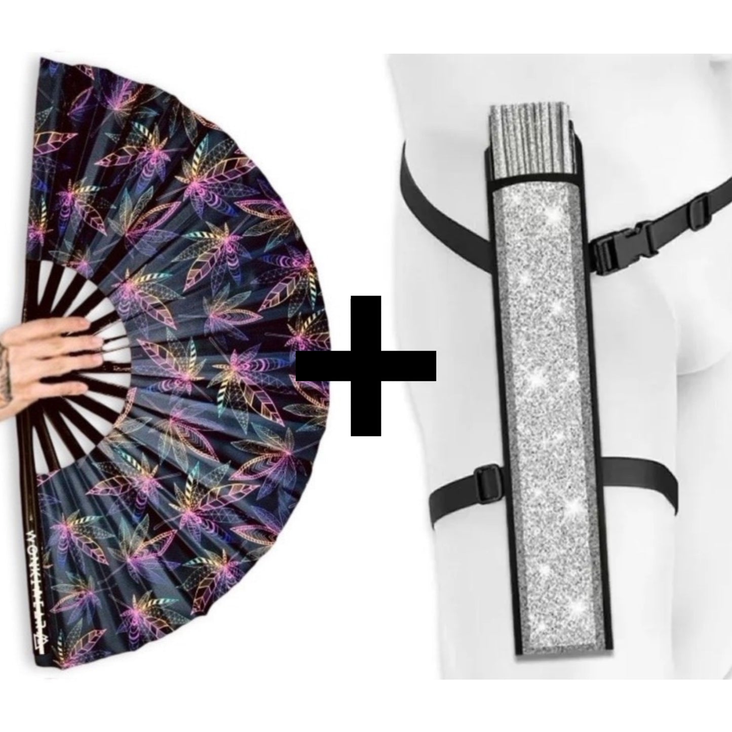 WonkiWear Mary Jane UV reactive festival fan with protective silver holster bundle
