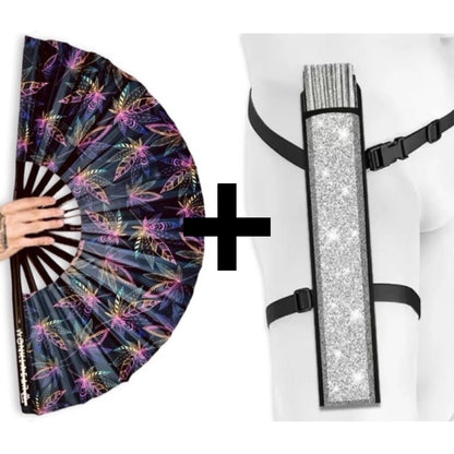WonkiWear Mary Jane UV reactive festival fan with protective silver holster bundle