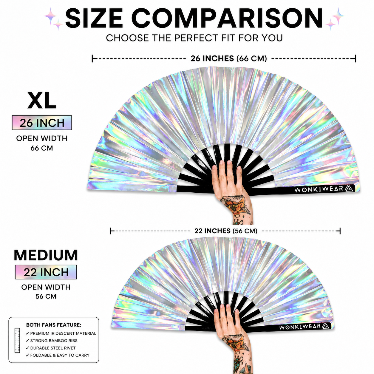 Size comparison showing Mercury Galaxy XL 26 inch fan and medium 22 inch fan