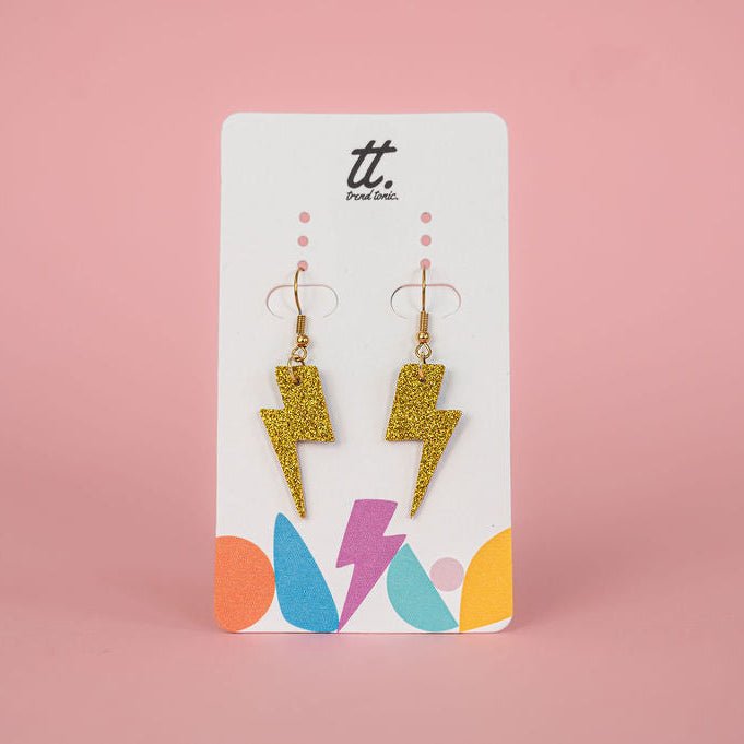 Mini Gold Glitter Lightning Bolt Earrings | Cork Statement Jewellery