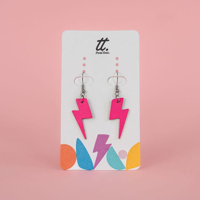 Mini Neon Pink Lightning Bolt Earrings | Cork Statement Jewellery