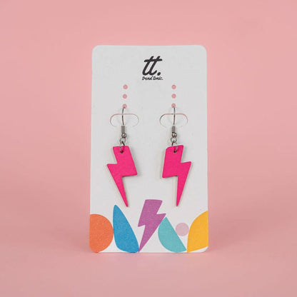 Mini Neon Pink Lightning Bolt Earrings | Cork Statement Jewellery