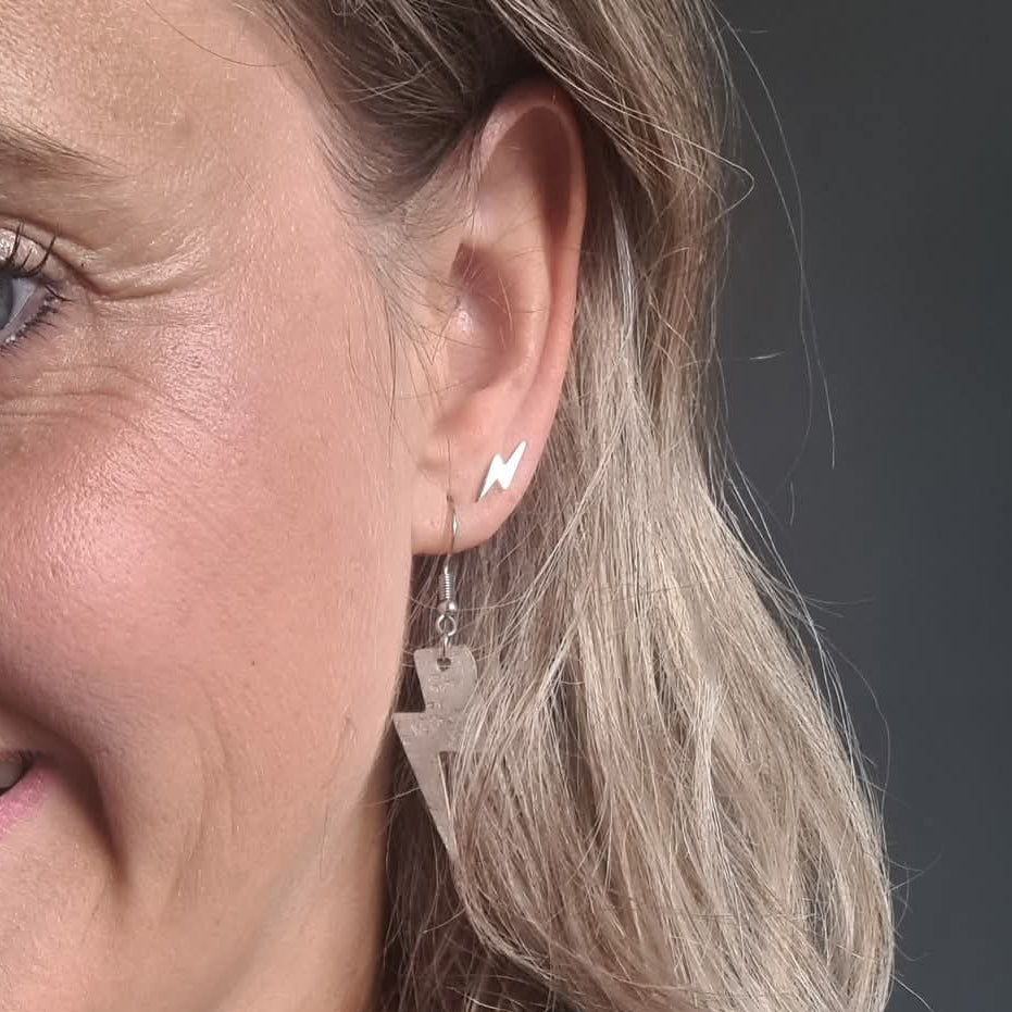 Mini Silver Lightning Bolt Earrings | Glitter Cork Jewellery