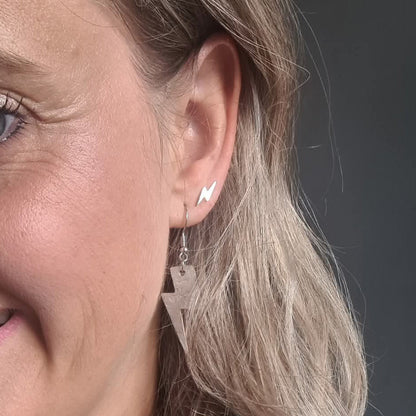 Mini Silver Lightning Bolt Earrings | Glitter Cork Jewellery