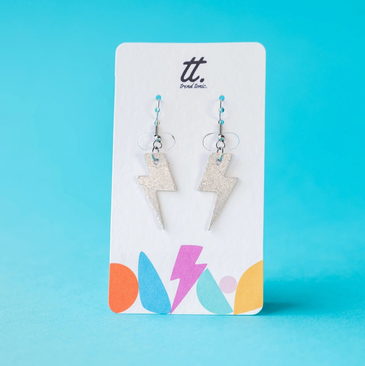 Mini Silver Lightning Bolt Earrings | Glitter Cork Jewellery