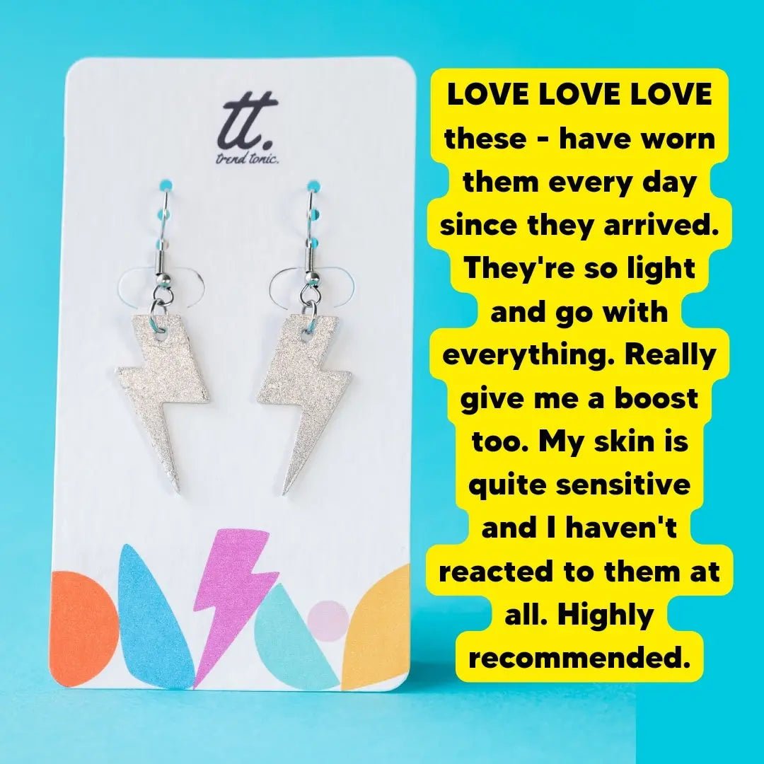 Mini Silver Lightning Bolt Earrings | Glitter Cork Jewellery